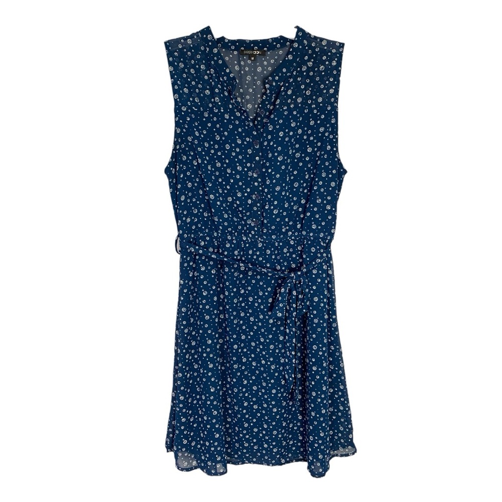 Papermoon blue moon print button front sleeveless defined waist dress medium